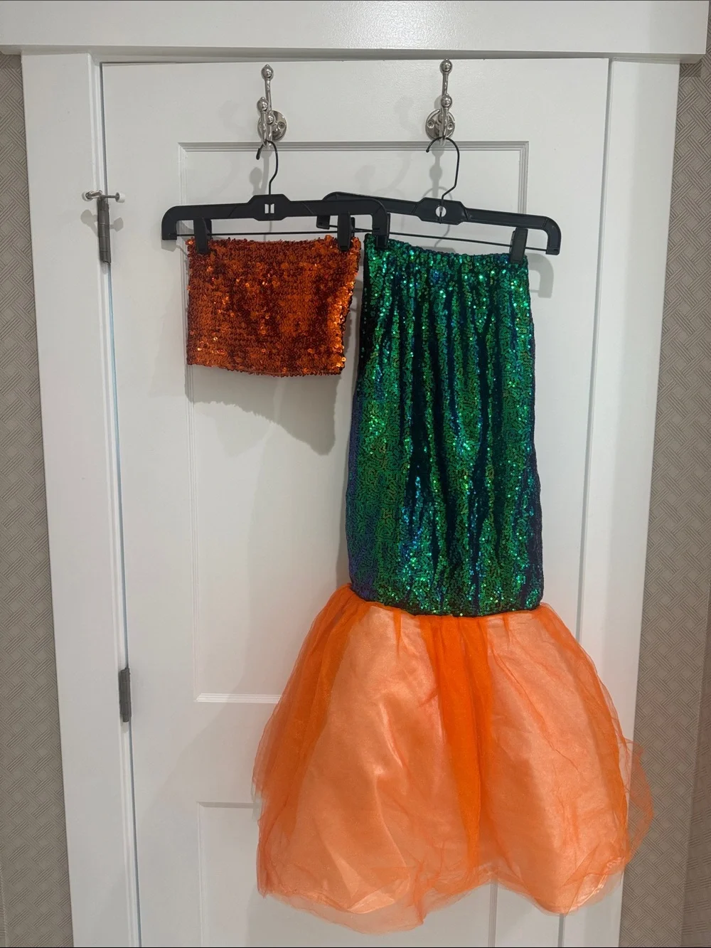 Sequin Mermaid Costume Set - Green and Orange kids large